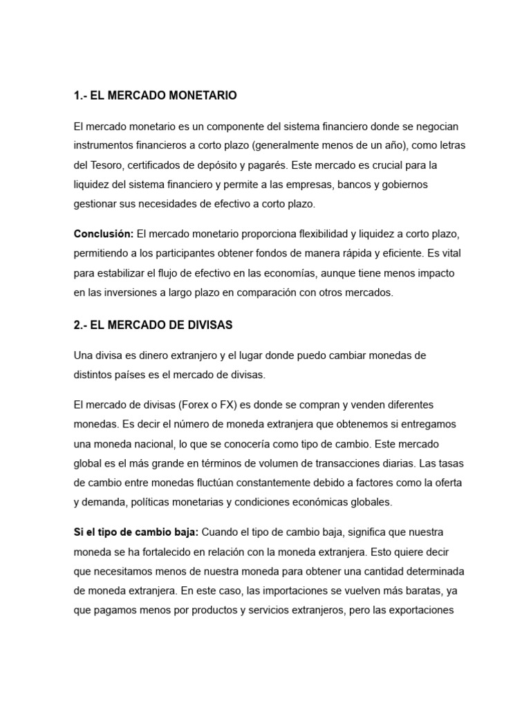 Mercados Financieros: Tipos y Funciones | PDF | Moneda | Mercado de divisas