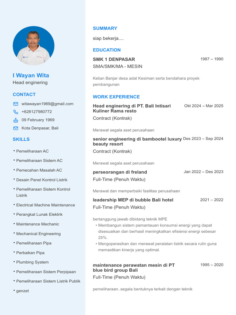 Profil Head Engineering Berpengalaman | PDF