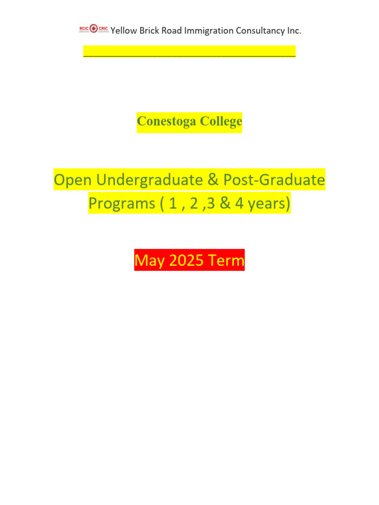 Conestoga +may+ 2025 Term March 17 UG PG Programs | PDF