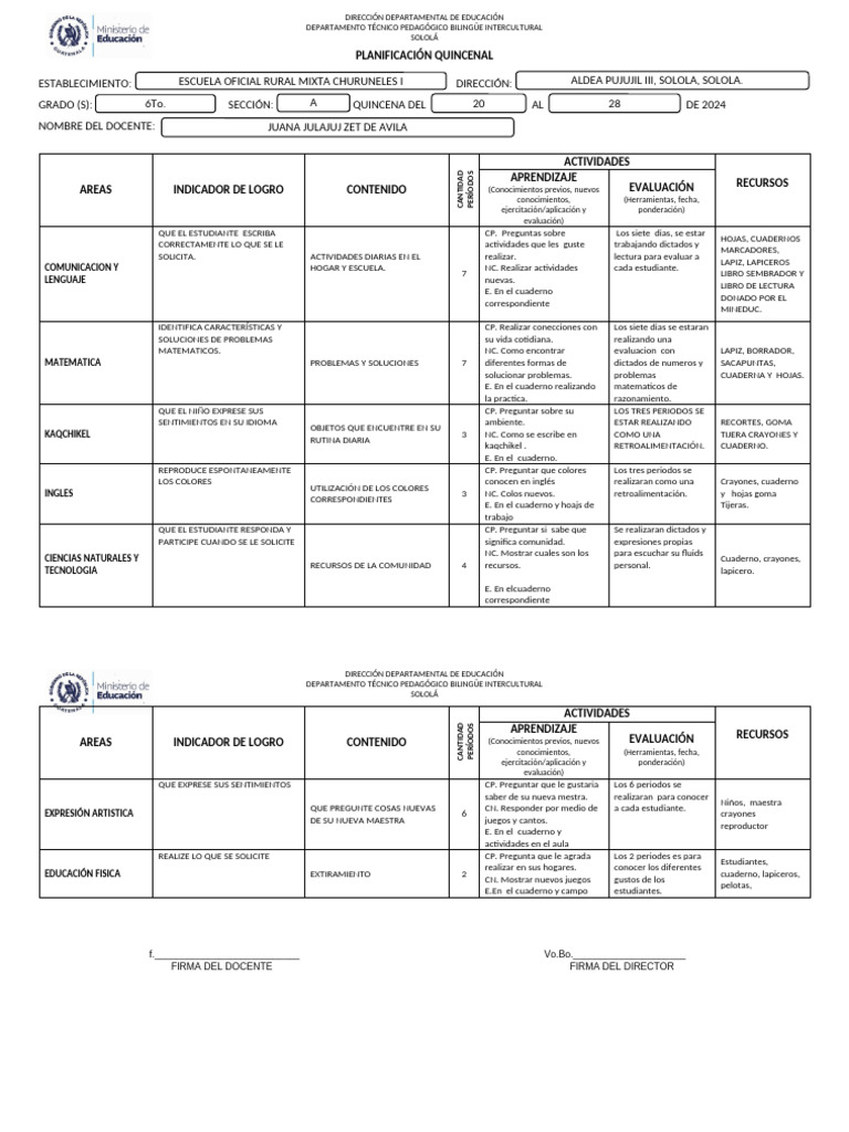 Formato Plan Quincenal | PDF | Modificación de comportamiento | Cognición