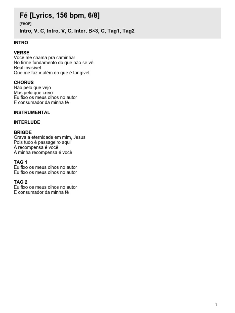 Fé - Lyrics | PDF