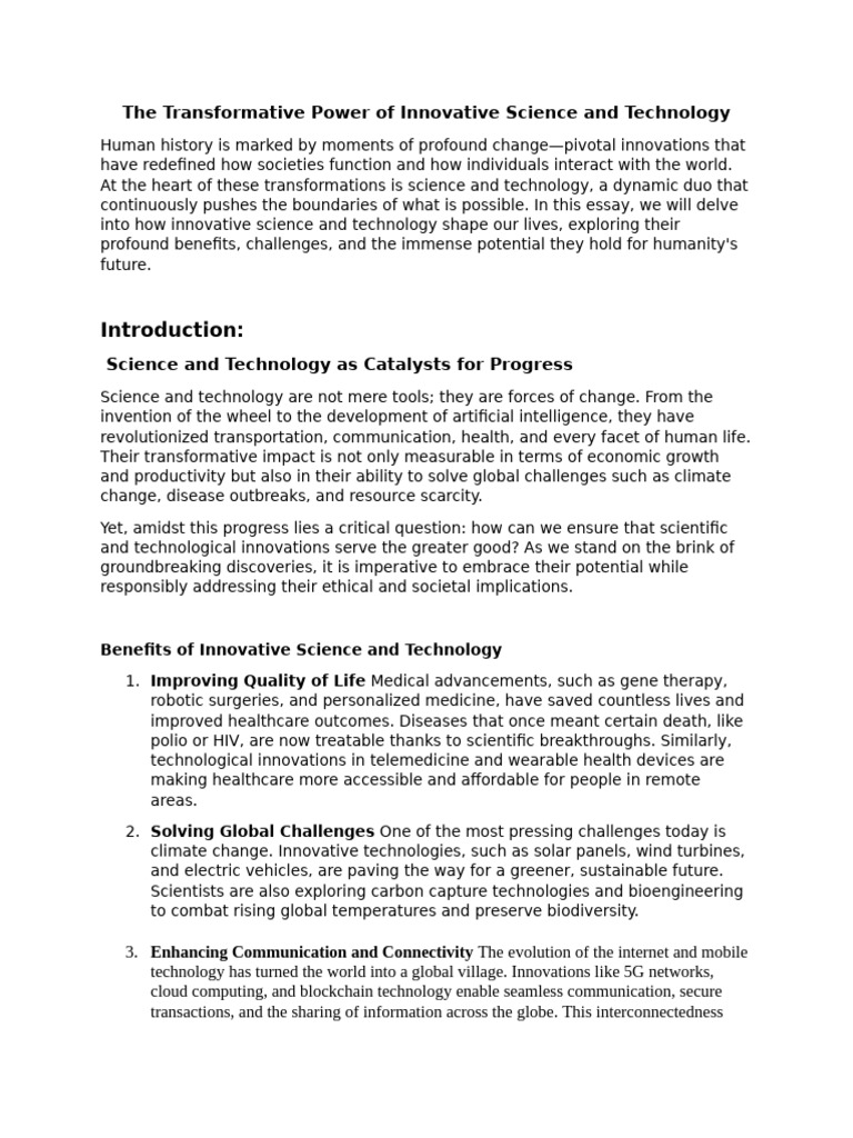 Innovative Science and Technology | PDF | Innovation | Science