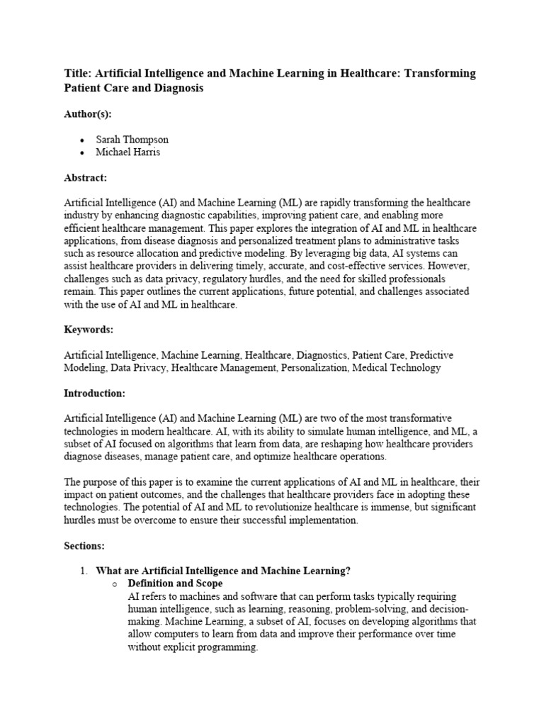 AI and ML Transforming Healthcare | PDF | Machine Learning | Artificial ...