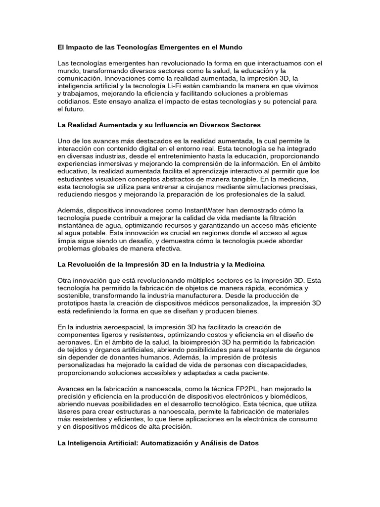 El Impacto de Las Tecnologías Emergentes en El Mun | PDF | Inteligencia ...