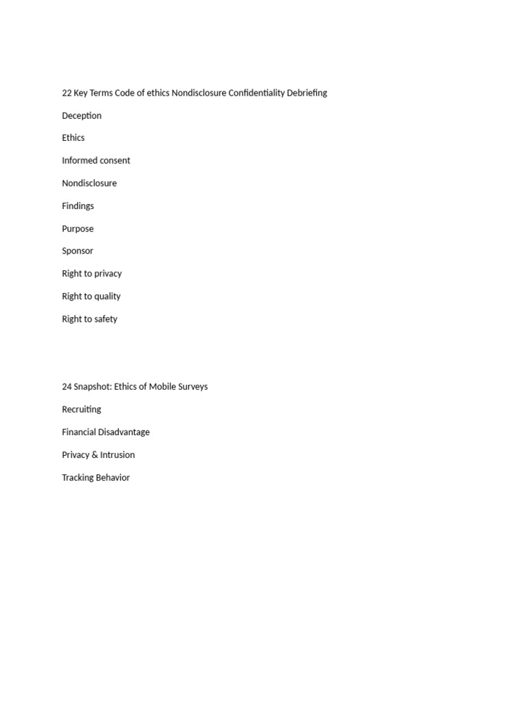 22 Key Terms Code of Ethics Nondisclosure Confidentiality Debriefing | PDF