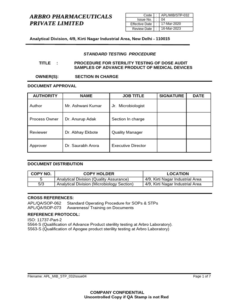 Sterility Testing Procedure for Medical Devices | PDF | Microbiology ...