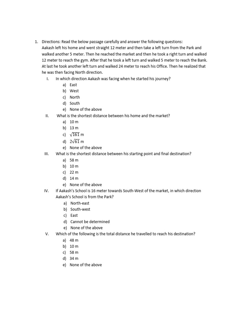 Direction and Distance Problem Solving | PDF