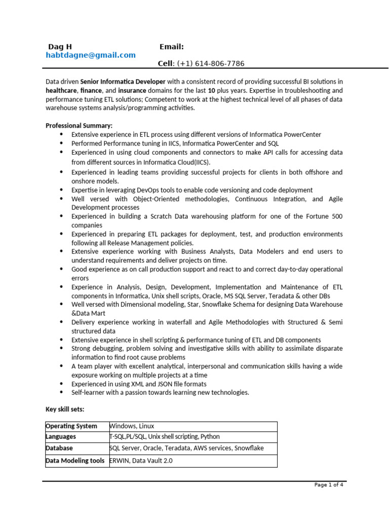 Senior Informatica Developer Profile | PDF | Microsoft Sql Server ...
