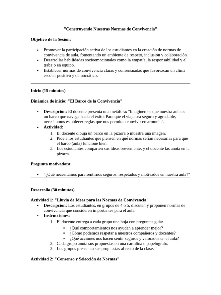 Normas de Convivencia en el Aula | PDF | Salón de clases