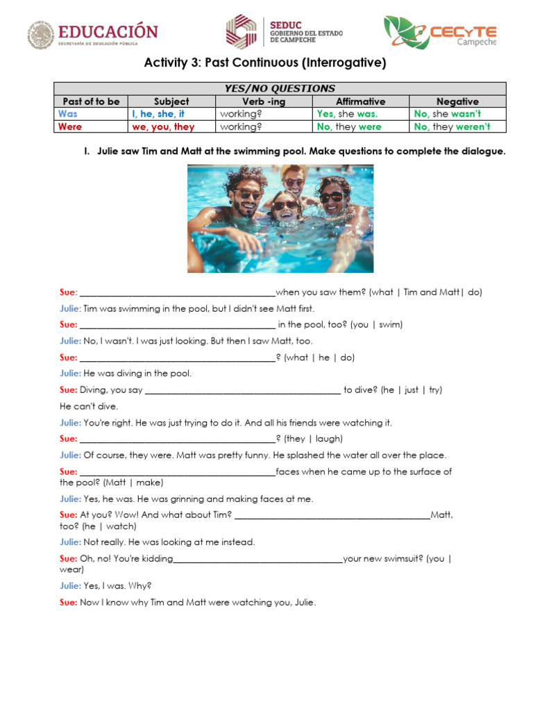 Past Continuous Interrogative Practice | PDF