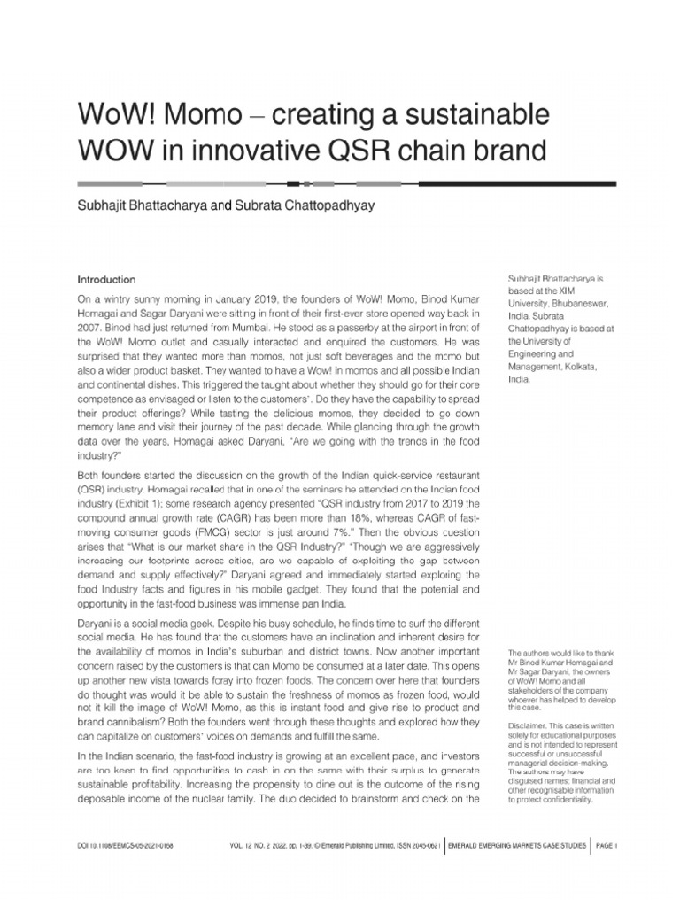 CASE - WoW! Momo - Creating A Sustainable WoW in Innovative QSR Chain ...