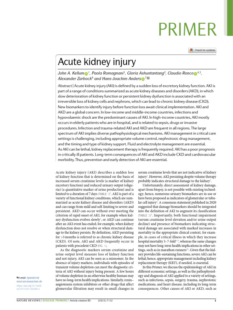 Abrir Acute kidney injury Nat Rev Dis Primers 2021 Jul 15;7(1)52 | PDF ...