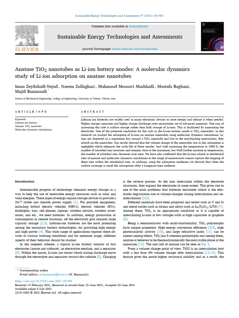 Anatase TiO2 Nanotubes in Li-Ion Batteries | PDF | Adsorption | Lithium ...