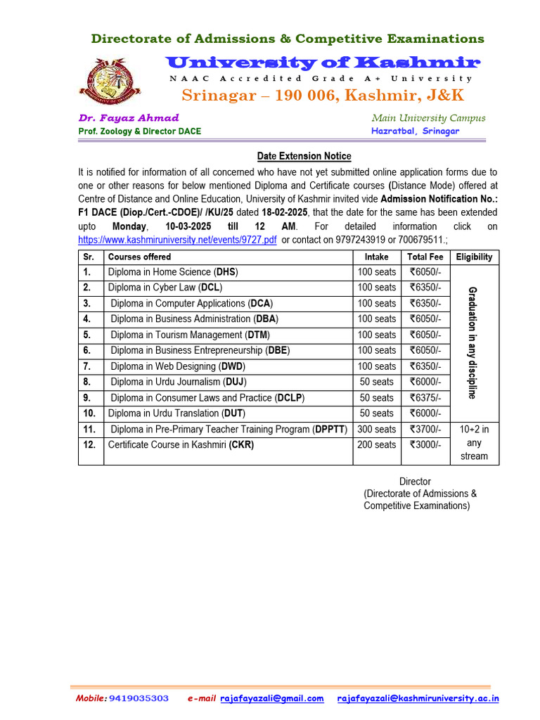 Diploma Course Application Deadline Extended | PDF | Educational Stages