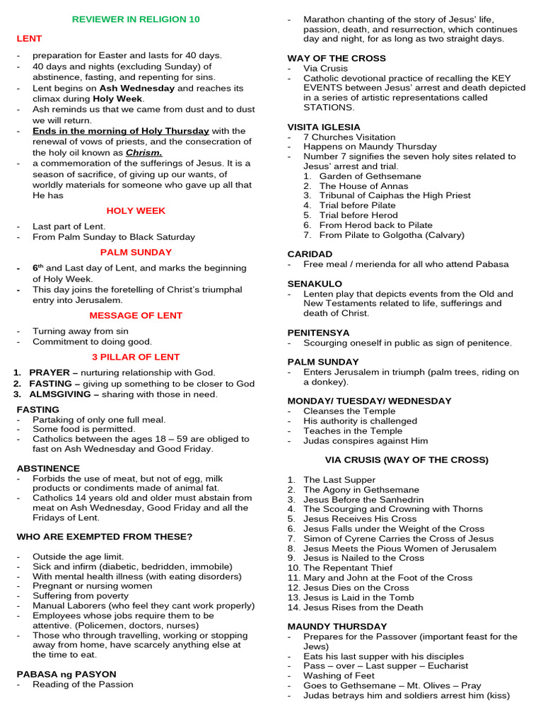 Understanding Lent and Holy Week Practices | PDF | Eucharist | Lent