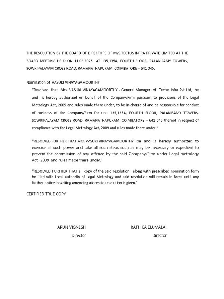 Tectus Infra Board Resolution 2025 | PDF