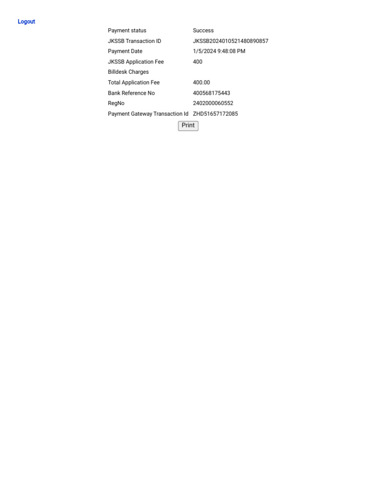 E-Receipt Sample for JKSSB Payment | PDF