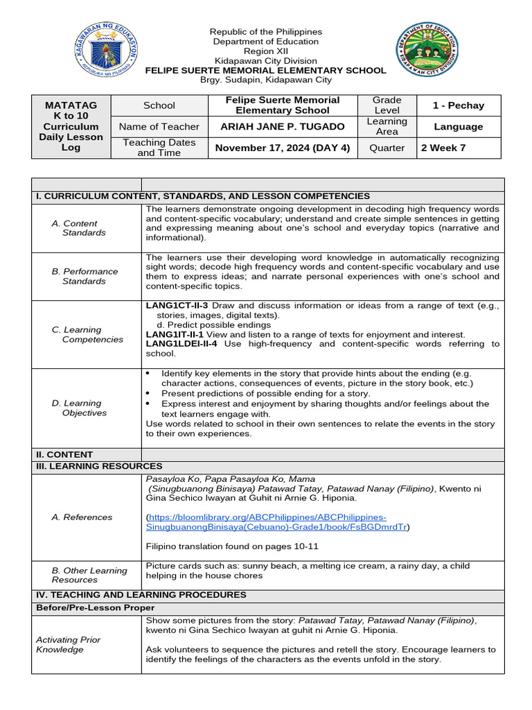 Q2 Daily LP Week 7 Day 4 | PDF | Learning | Vocabulary
