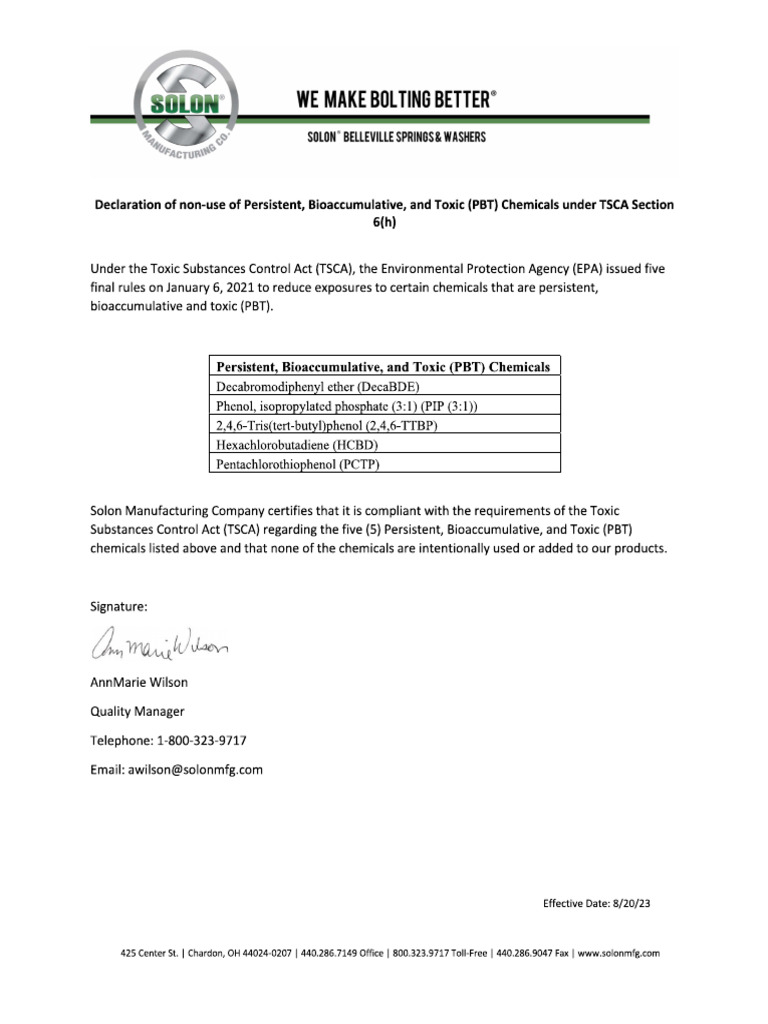 PBT Tsca | PDF