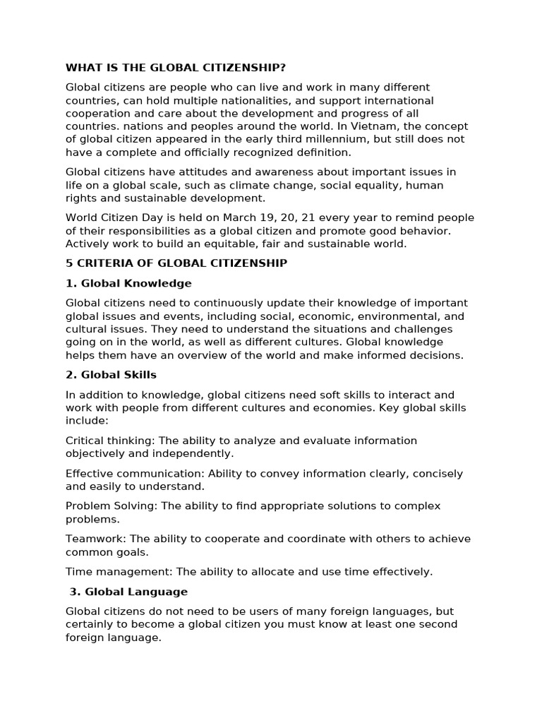 Understanding Global Citizenship Criteria | PDF | Citizenship | Knowledge