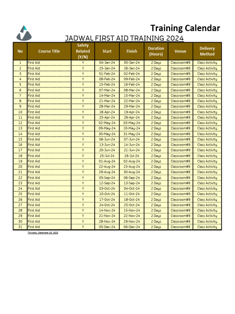 2024 First Aid Training Schedule | PDF | First Aid | Emergency Medical ...