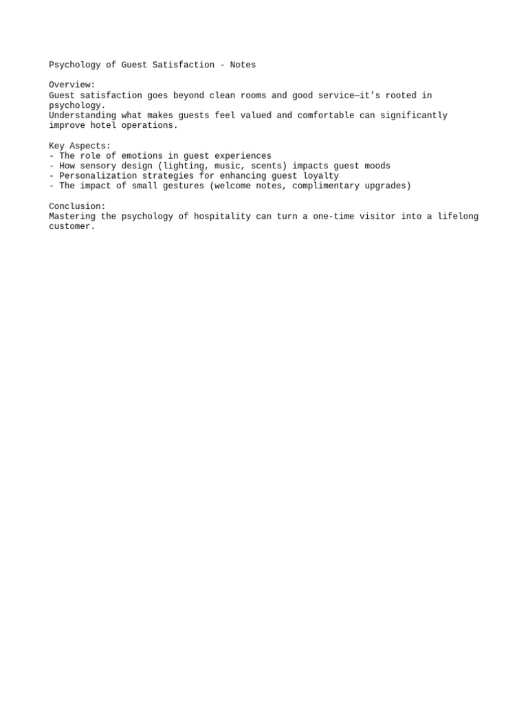 Psychology of Guest Satisfaction Notes | PDF