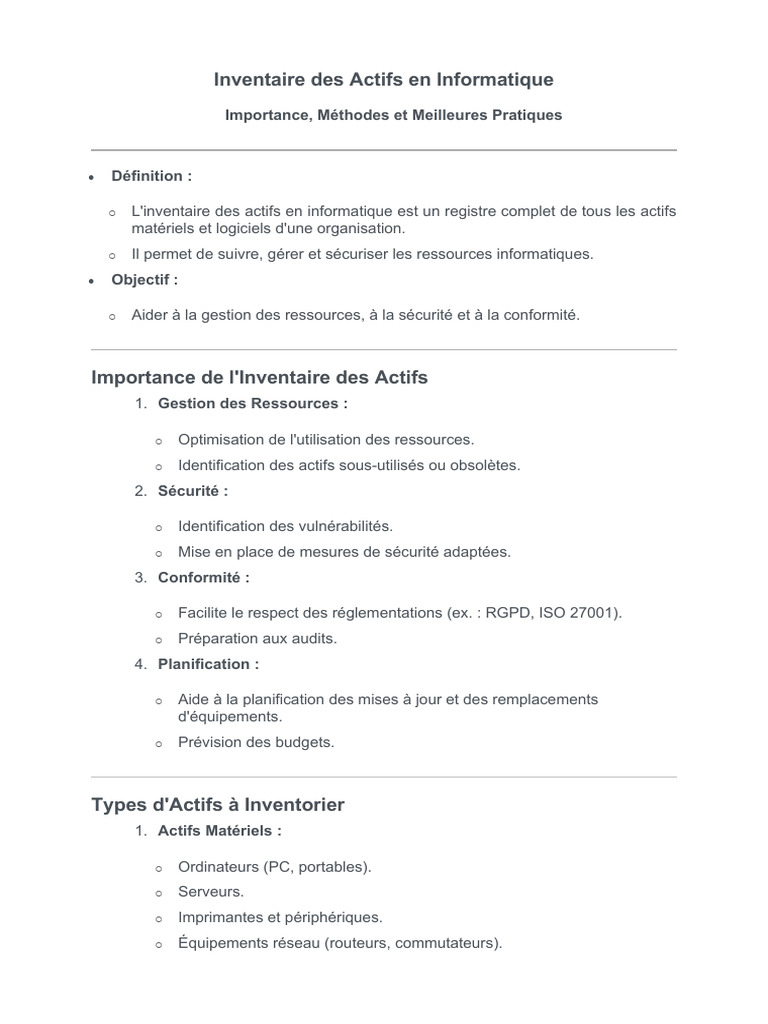 Inventaire des Actifs Informatiques : Guide | PDF | Sécurité des ...