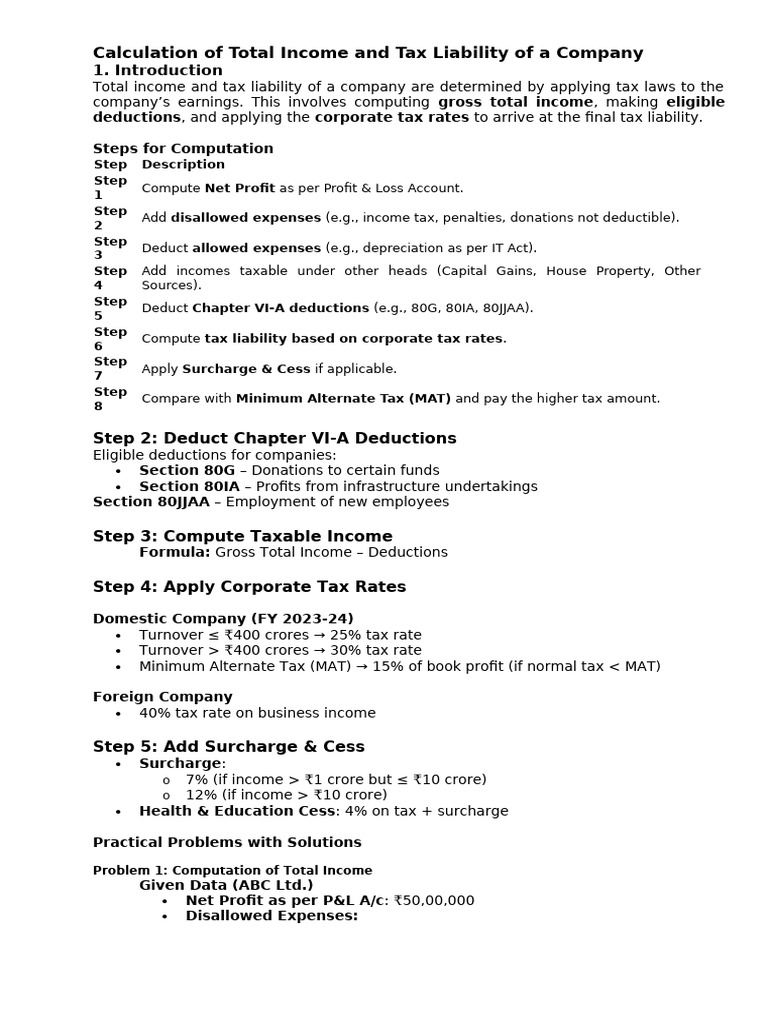 Company Income and Tax Calculation Guide | PDF | Income Statement | Tax ...