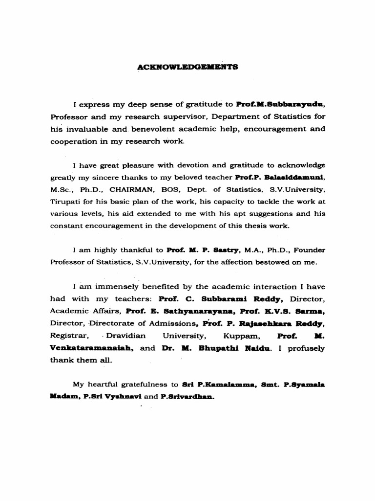 Acknowledgments in Thesis Work | PDF