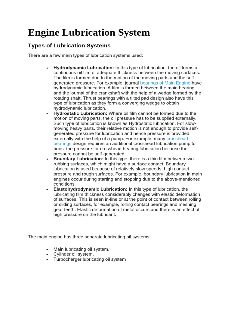 Overview of Engine Lubrication Systems | PDF | Bearing (Mechanical) | Pump