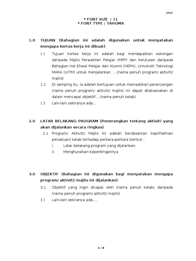Format Kertas Kerja Program | PDF