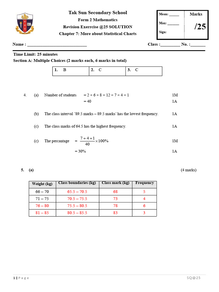 f2 Ch07 Re 25 Marks Solution | PDF | Percentile | Descriptive Statistics
