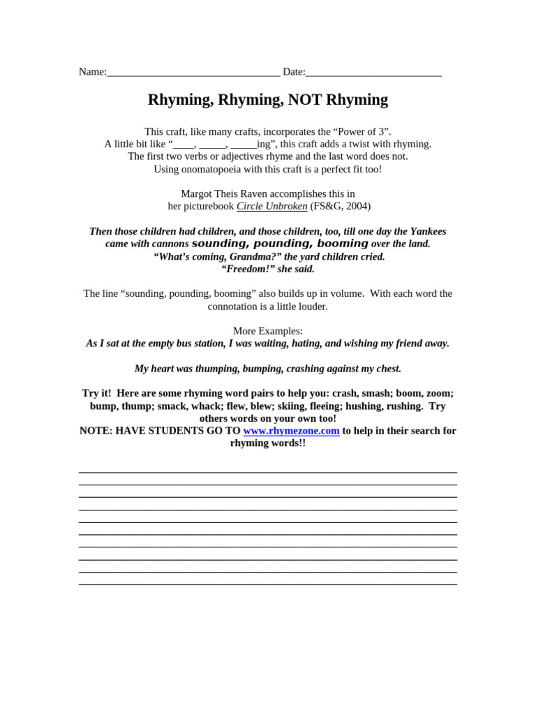 Rhyming, Rhyming, NOT Rhyming: Sounding, Pounding, Booming | PDF