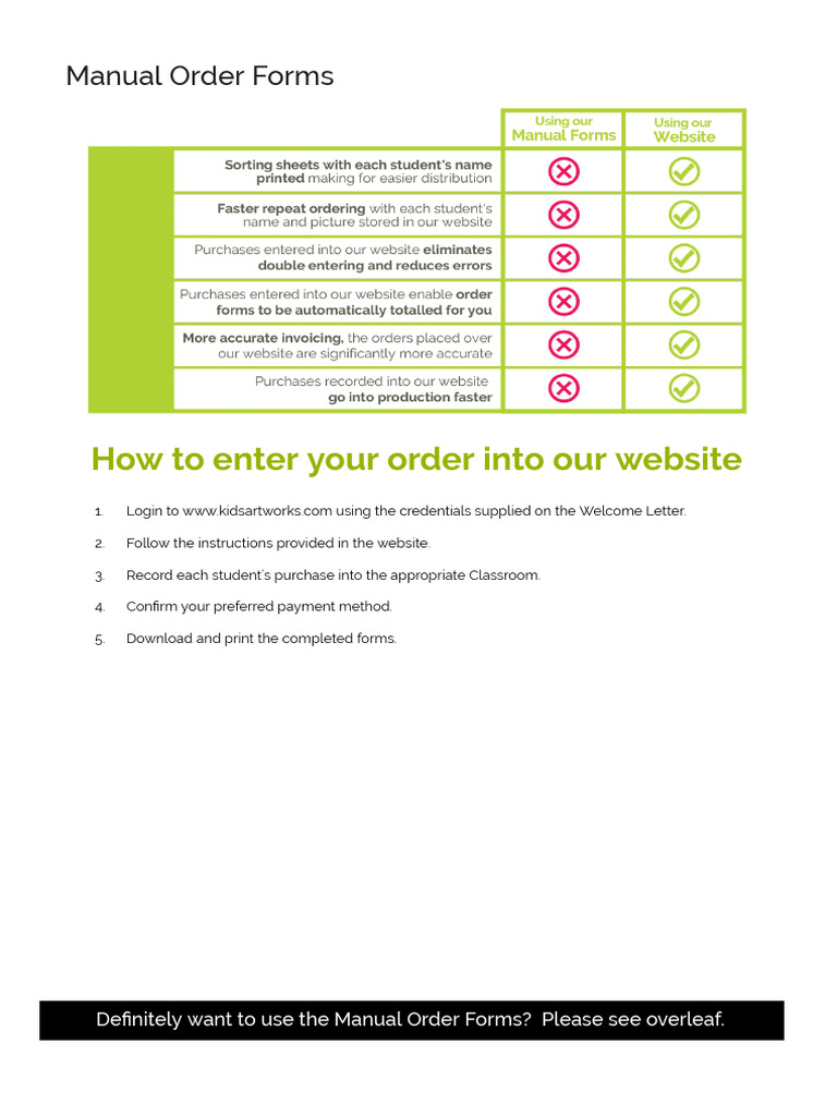 Manual Order Form Instructions | PDF