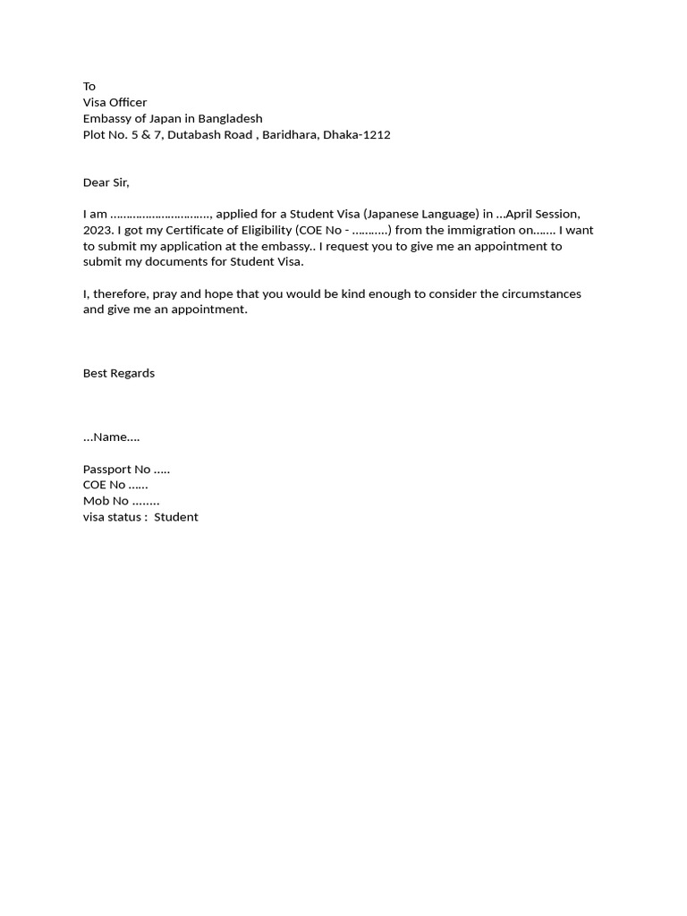 Japan Student Visa Appointment Request | PDF