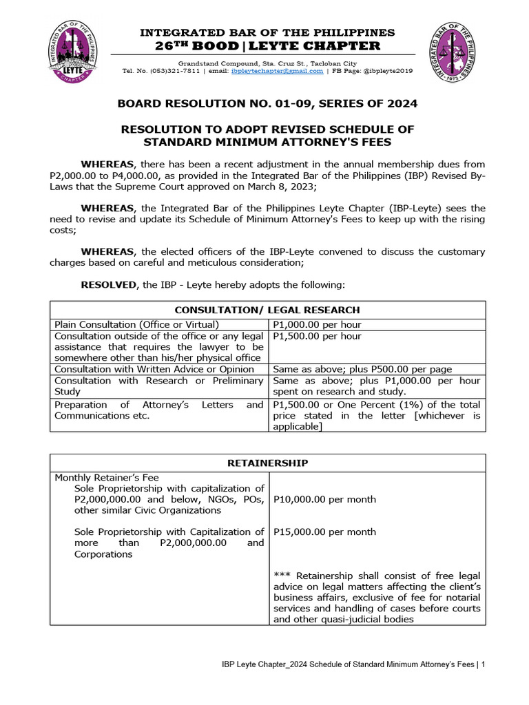 IBP Leyte 2024 Minimum Attorney Fees | PDF | Lawsuit | Foreclosure