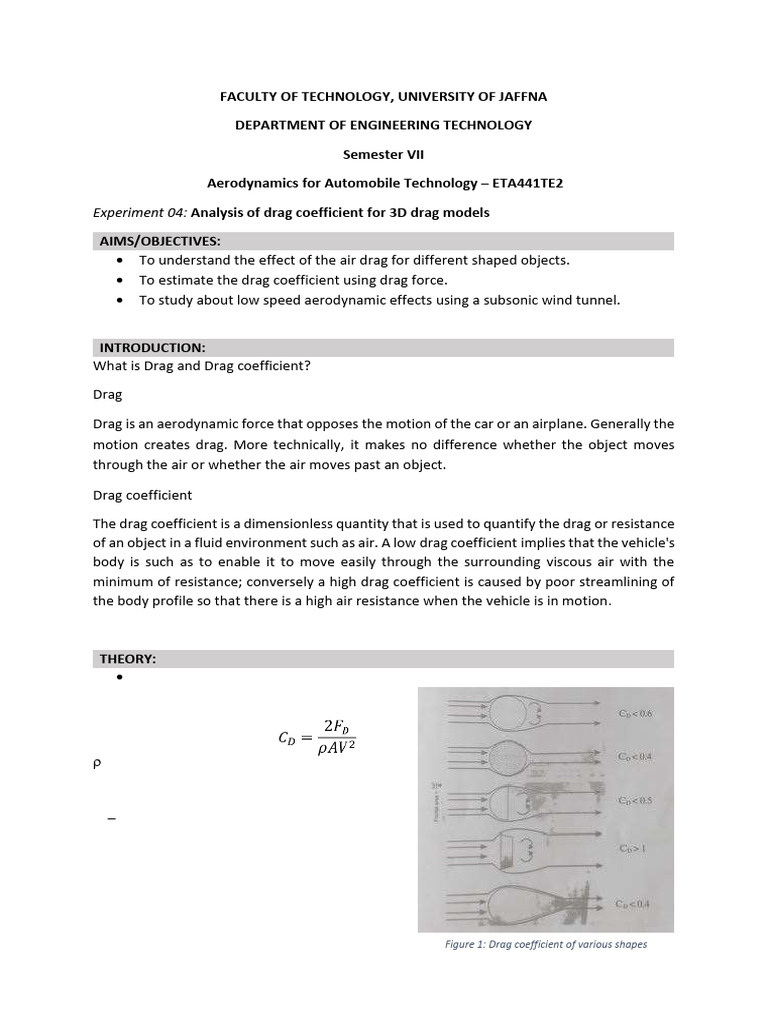 Drag Coefficient Analysis in Aerodynamics | PDF | Drag (Physics ...