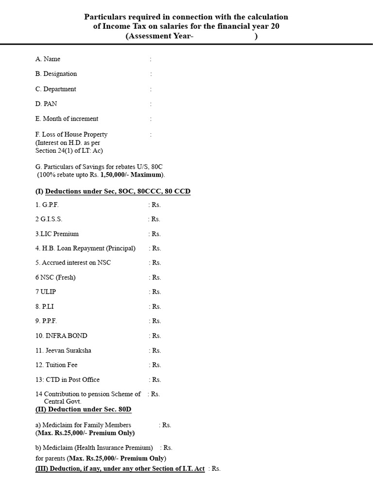 Income Tax Declaration for Employees | PDF