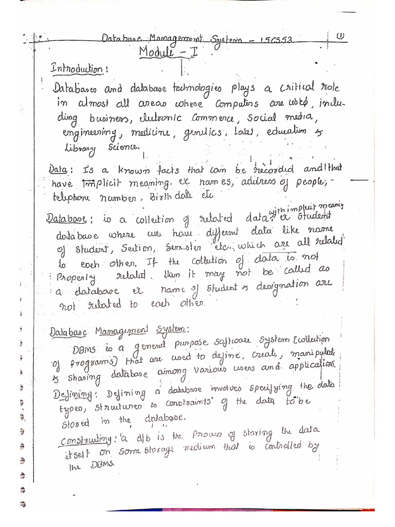 DBMS Mod 1 (Savitha S K) | PDF