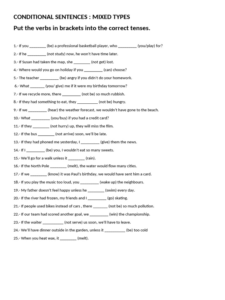 Mixed Conditional Sentences Exercises | PDF