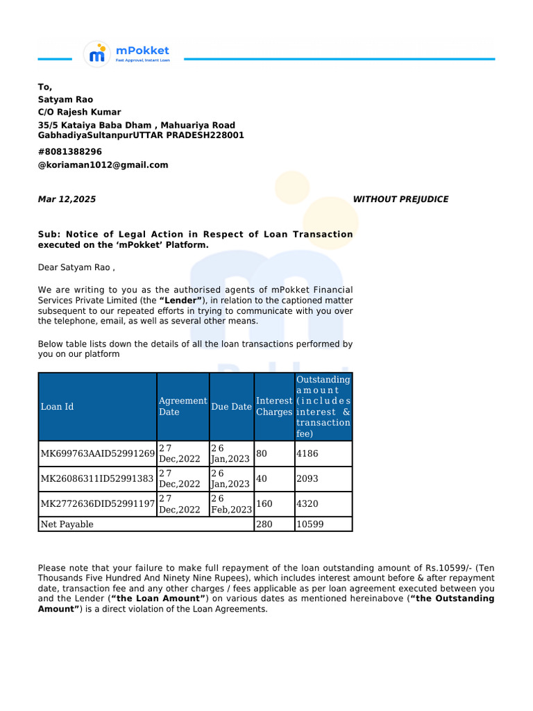 Legal Notice 7791425 Permanent Address-6255288c3c3a7ec5 | PDF | Loans ...