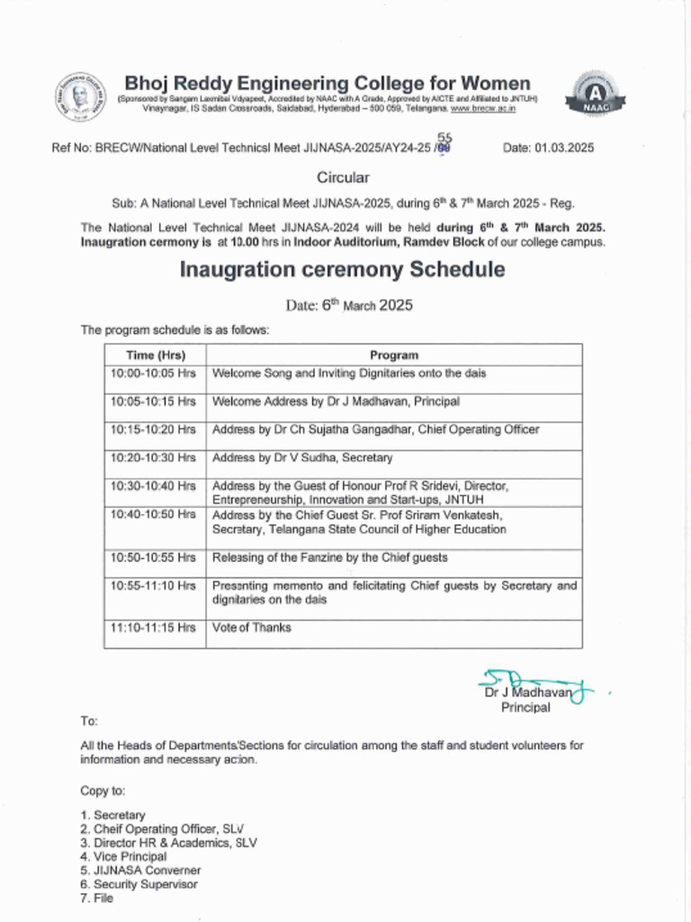 Inaugration Ceremony Schedule On 06.03.2025 | PDF