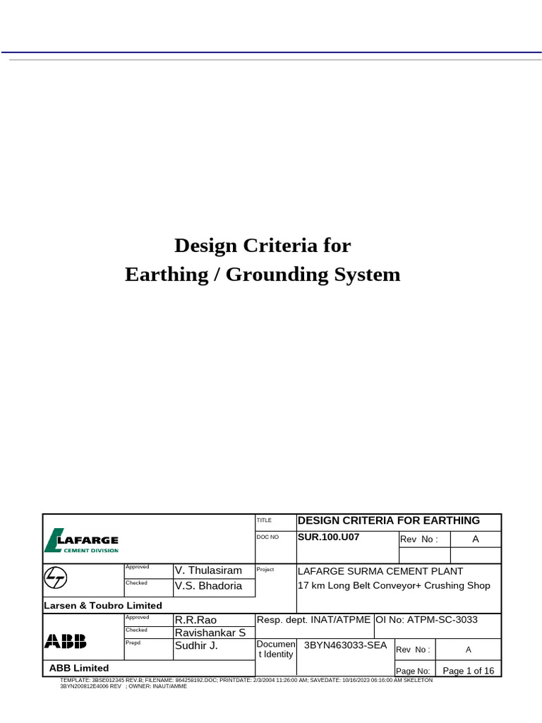 Earthing System Design Criteria | PDF | Electrical Conductor ...