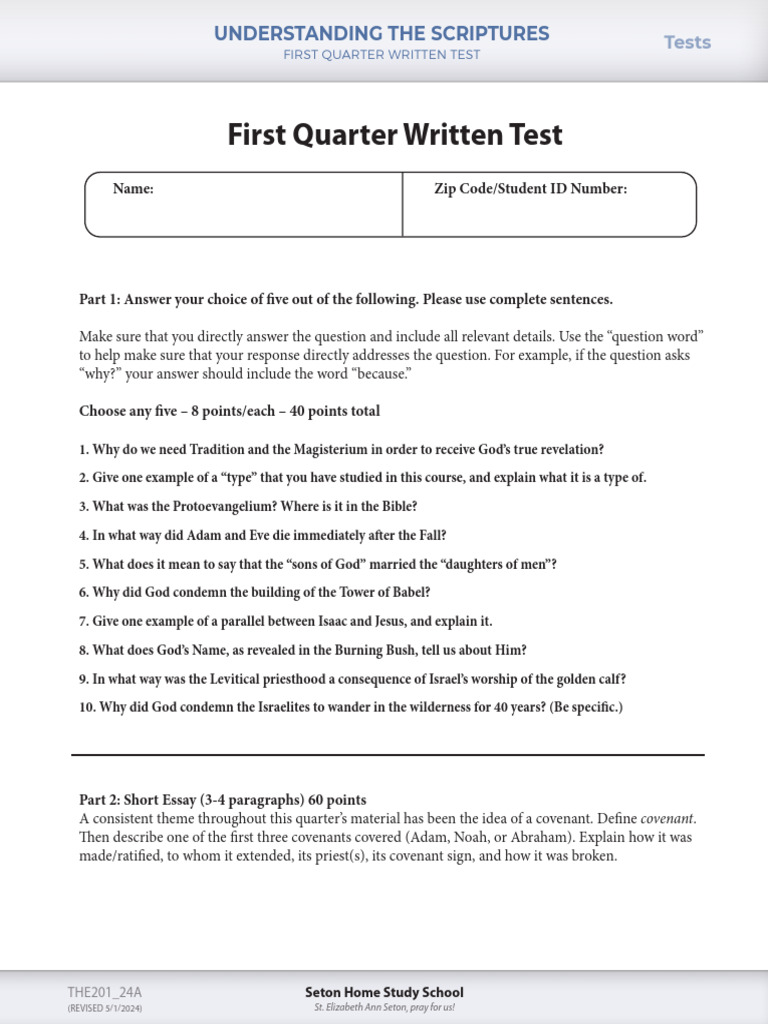 Understanding The Scriptures 1st Quarter Test Questions | PDF