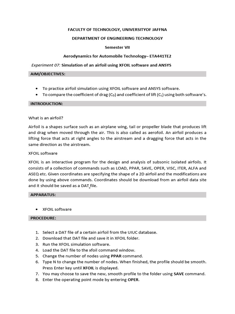 Airfoil Simulation with XFOIL and ANSYS | PDF | Airfoil | Lift (Force)