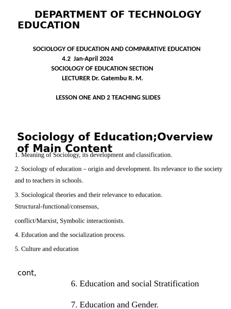 Sociology of Education Overview Slides | PDF | Sociology | Society