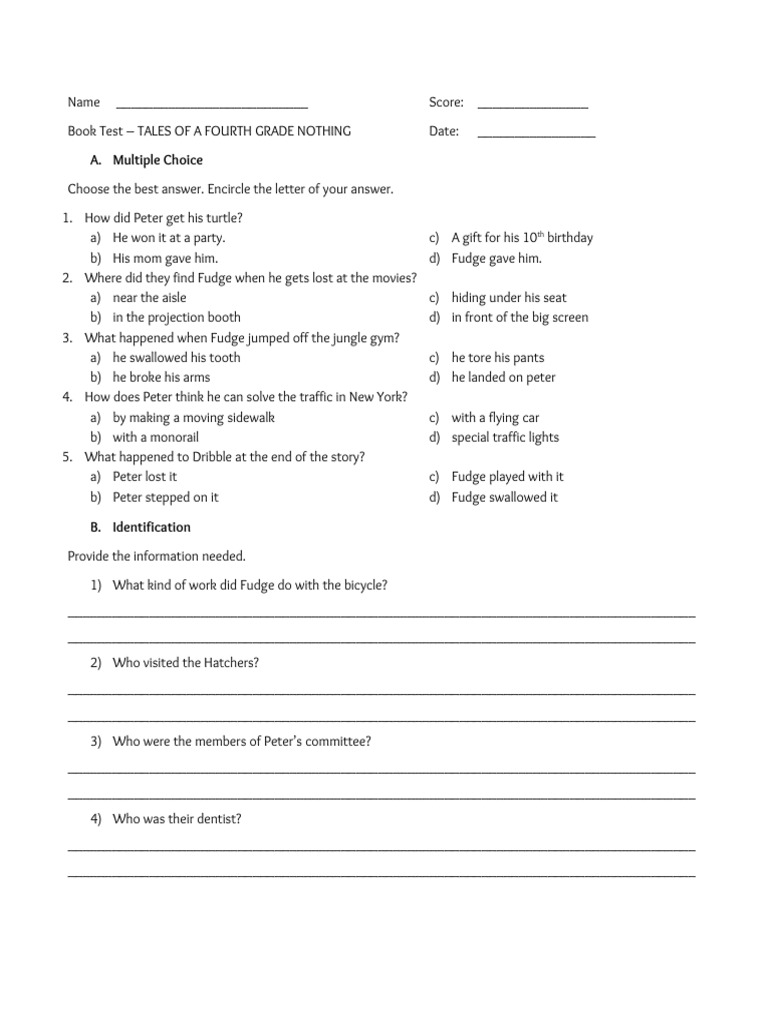 (Book 1) Tales of A Fourth Grade Nothing (Book Test) | PDF