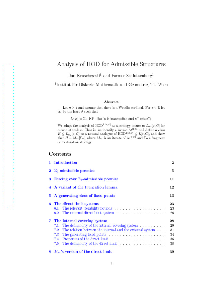HOD Analysis for Admissible Structures | PDF | Mathematical Concepts ...
