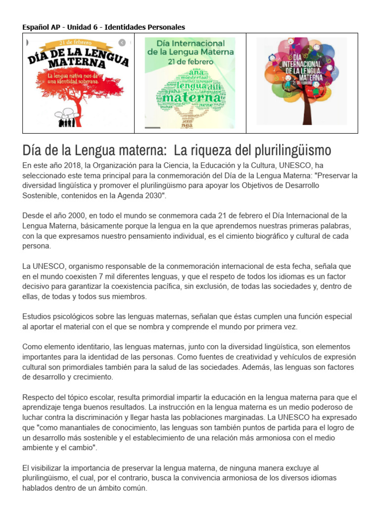 Importancia del Plurilingüismo y Lengua Materna | PDF | Primer idioma ...