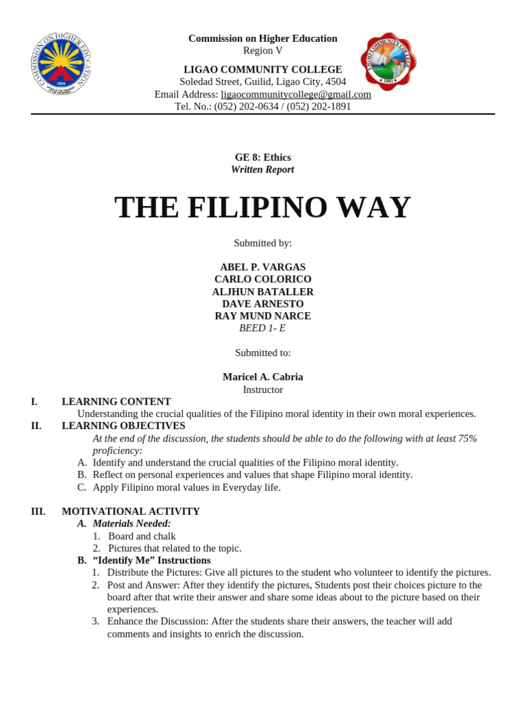 Lesson 4 Filipino Way | PDF | Identity (Social Science) | Philippines